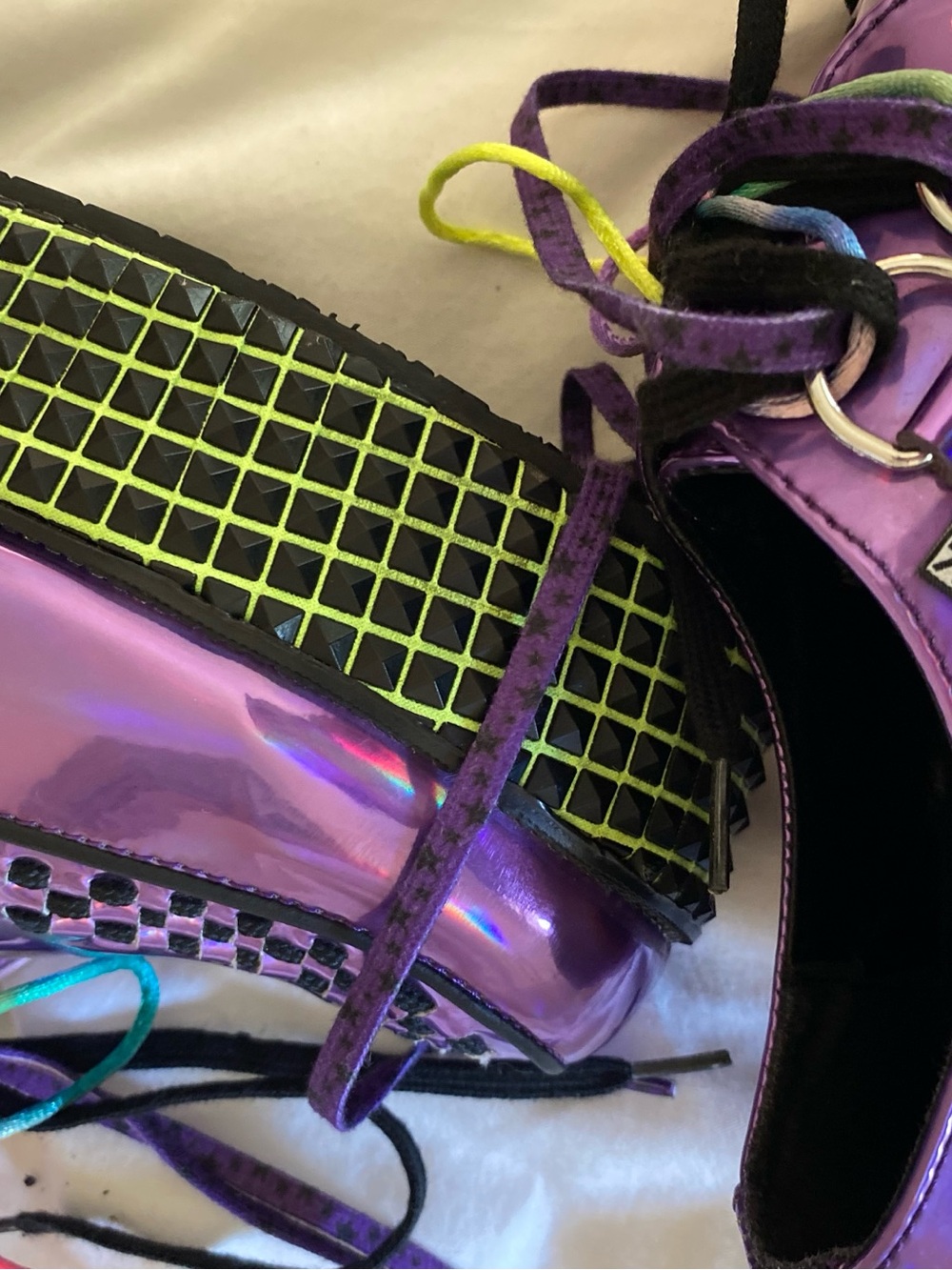 T.U.K. X Dolls Kill Iridescent Purple Creepers Platform Pastel Goth Size W8 M6 - Picture 9 of 11